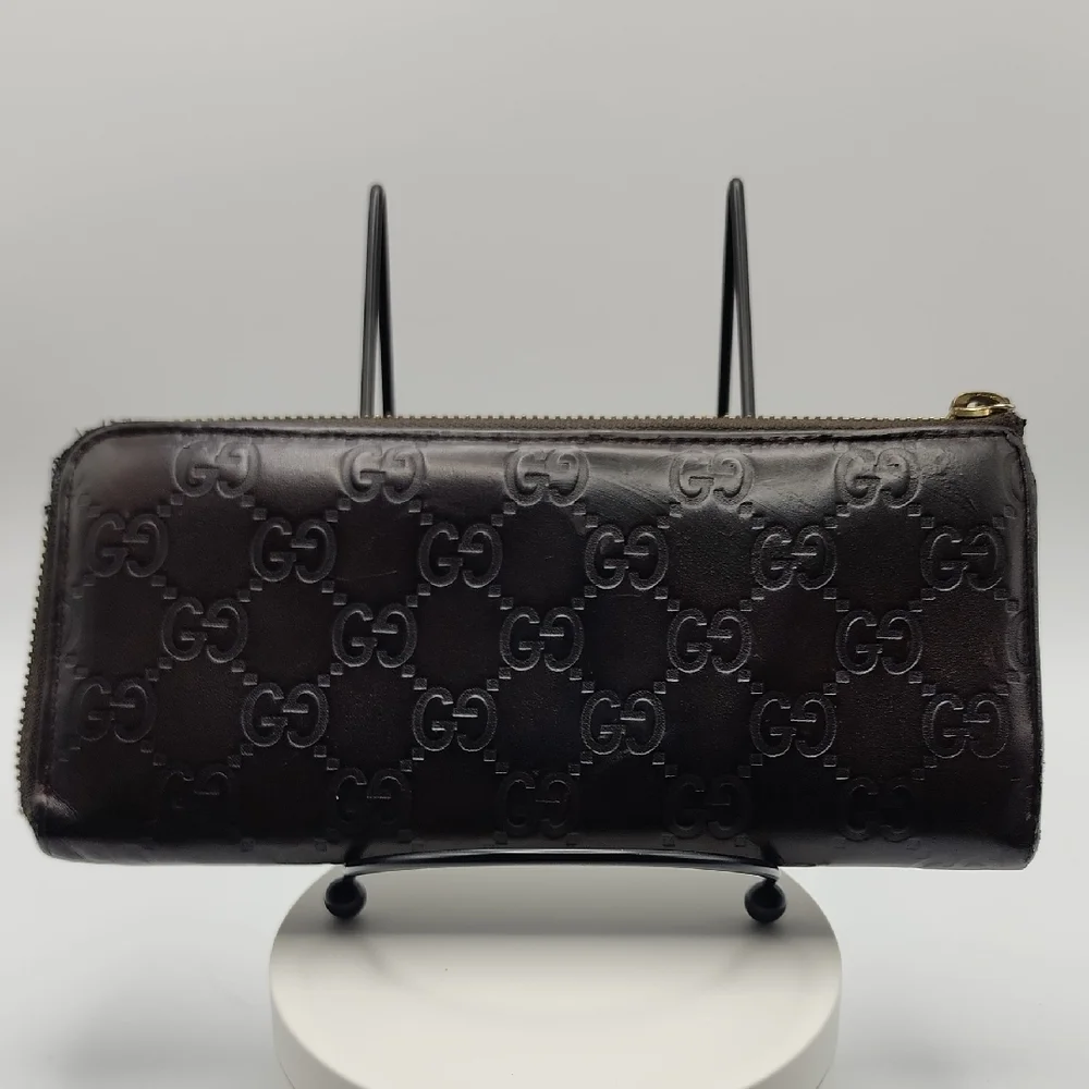 Gucci Dark Brown GG Embossed Leather Wallet Guccissima With‎ COA